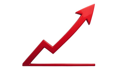 A minimalist red upward arrow graph with a smooth rising curve, symbolizing improvement and achievement, cut out and isolated on a transparent background.

