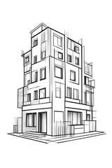 Building with a lot of windows. Illustration. Sketch