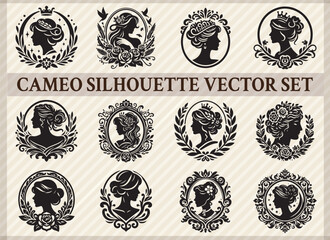 Cameo Silhouette Set Elegant Cameo Profile Designs for Creative Projects
