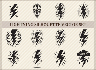 Black Lightning Silhouette Set Bold Lightning Bolt Designs for Creative Projects