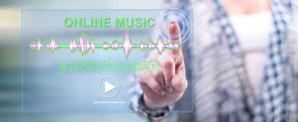 Woman touching an online music concept