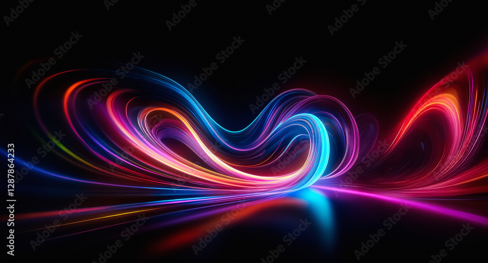 Poster abstract vibrant light trails swirl on a dark backdrop, creating a dynamic flow of energy and colorf