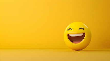 3D Render of a Yellow Laughing Emoji on Yellow Background