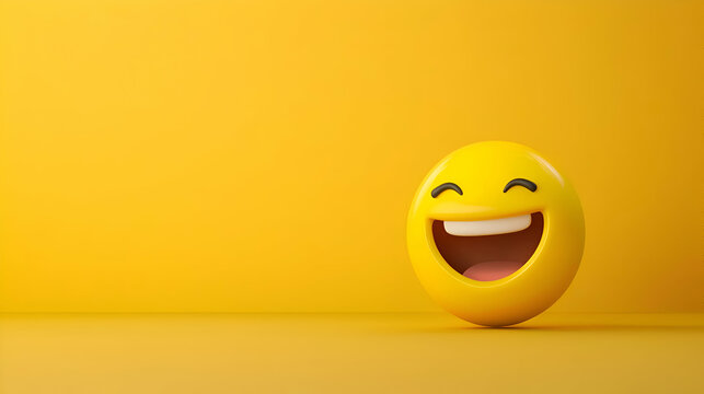 3D Render of a Yellow Laughing Emoji on Yellow Background