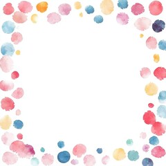 Fototapeta premium Colorful watercolor polka dots frame on white background