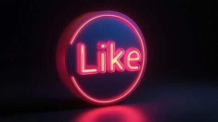 Neon Like button, dark background, glowing