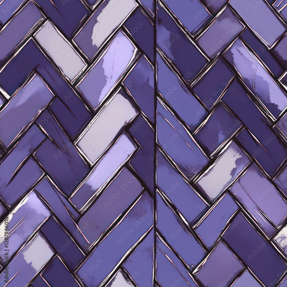 Poster purple herringbone tiled floor forming zigzag pattern, arranged vertically. texture background