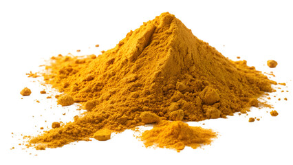 Turmeric powder pile flying air  isolated transparent background  - obrazy, fototapety, plakaty