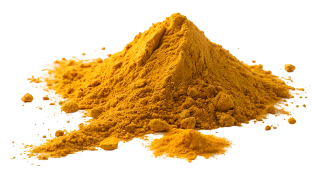 Turmeric powder pile flying air  isolated transparent background 