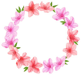 手描き　つつじの丸フレーム