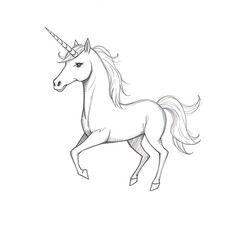 Hand-Drawn Sketch of a Classic Black and White Unicorn with Elegant Details and Majestic Stance