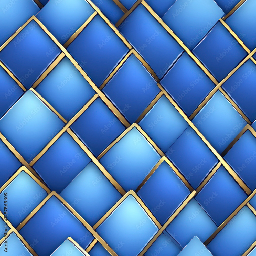 Aufkleber repeating blue diamond tiles with gold lining creating an abstract geometric pattern background