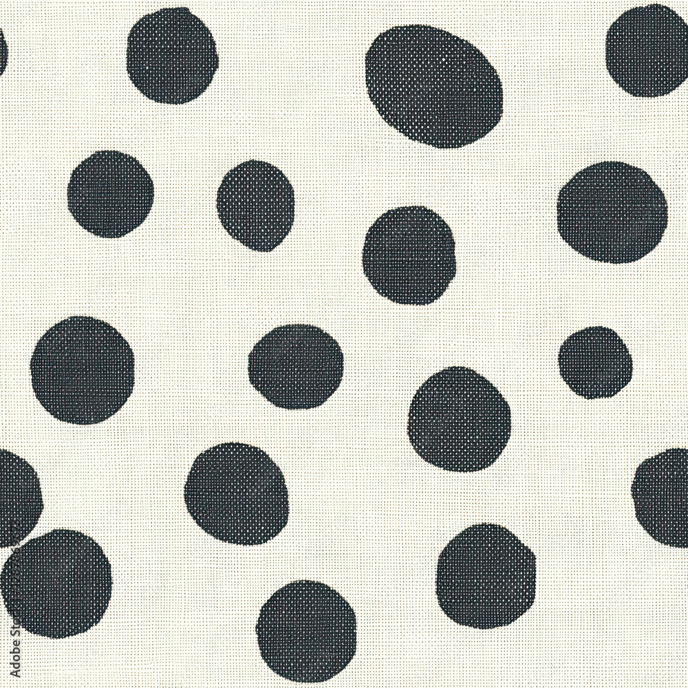Poster repeating dark dots floating randomly on textured, light backdrop