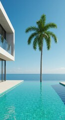 Fototapeta premium A luxurious Zanzibar resort beach with pristine white sand, turquoise waters, and palm trees, offering the ultimate tropical escape.