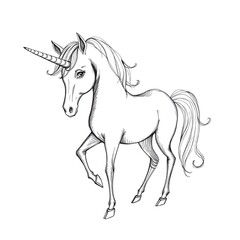 Obraz premium Hand-Drawn Sketch of a Classic Black and White Unicorn with Elegant Details and Majestic Stance