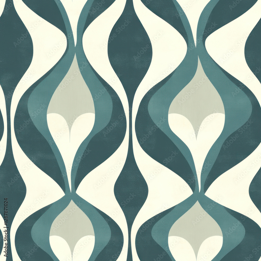 Poster retro teal and beige fluid shapes creating an abstract floral pattern filling the background canvas