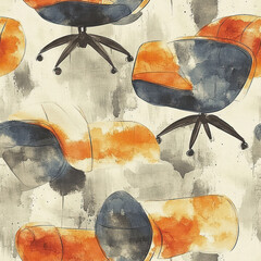 Rotating chairs artfully arranged, abstract background