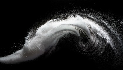 whirlwind vortex of white snow swirling in the wind on black background