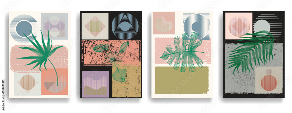 Poster modern artistic posters set with various design elements . grunge textured shapes in art style . wal