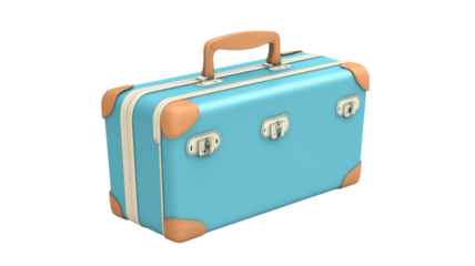 Vintage blue suitcase with tan accents, perfect for travel and storage, showcasing a retro design and vibrant color scheme