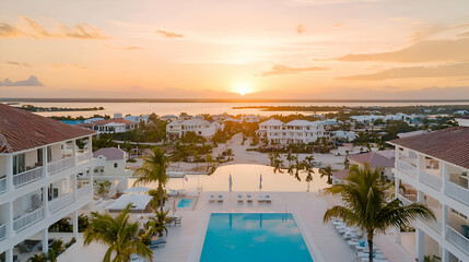 Fototapeta premium Aerial View of Tropical Resort at Sunset