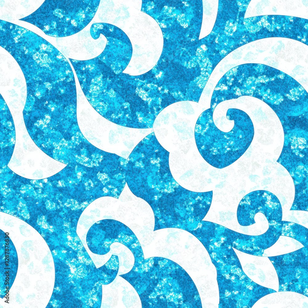 Poster seamless flowing swirls in blue and white, abstract background featuring dynamic movement and rhythm