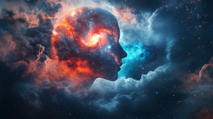 Cosmic Mind Galaxy Within Silhouette Universe Stars Nebula Celestial Clouds