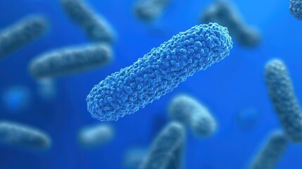 Blue bacteria floating on a blue background, representing microbiology and disease prevention, Healthcare background, medical background, Public health, health effects
