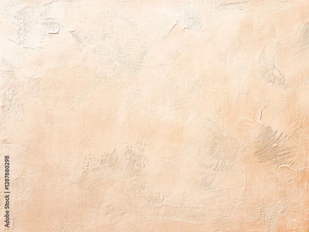Poster peach-colored wall with textured plaster finish, creating a warm and inviting rustic backdrop