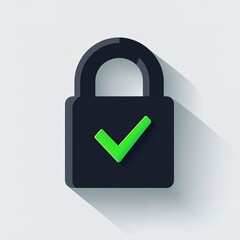 Secure lock icon with green checkmark on light background