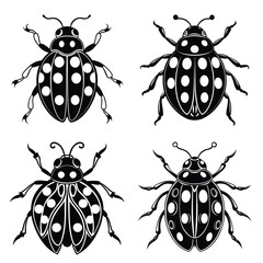 Ladybug black silhouette 4 set clipart