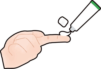1フィンガーチップユニットの薬剤を人差し指に乗せる左手の手描きイラスト