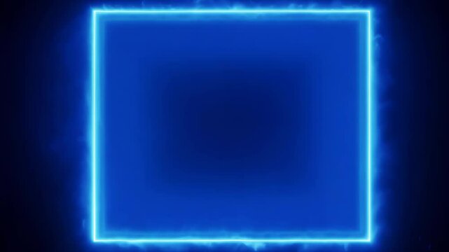 Luminous electric blue frame progressively materializing on dark backdrop, generating dynamic technological energy with glowing neon aesthetic and futuristic visualization
