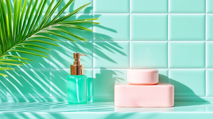 Bathroom green interior. Tiles on the wall