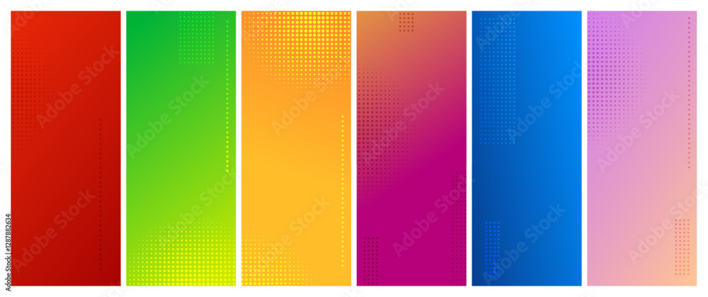 Poster set of abstract gradient geometric backgrounds with dots