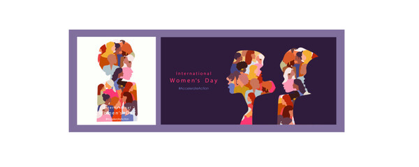 Happy Women's day. Woman silhouette head isolated. March 8, International Women's day card with women. Flat design. The power is in women.
