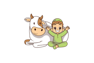 Muslim Kids Celebrating Eid Al-Adha with Cow