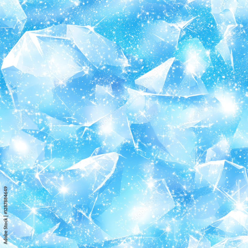Poster sparkling ice crystal shards reflecting light, creating a frozen, glittering, abstract background