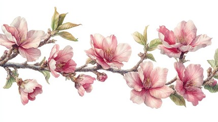 A delicate illustration of pink flowers on branches, showcasing nature's beauty.