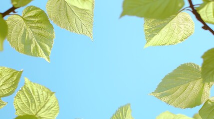 Bright Green Leaves Against a Clear Blue Sky