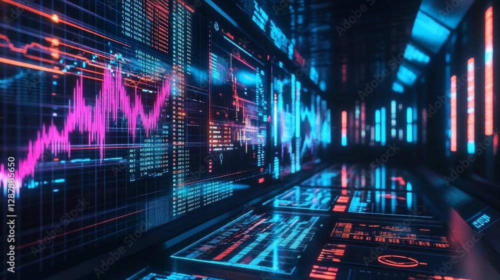 Aufkleber abstract data visualization with glowing graphs and digital information displays