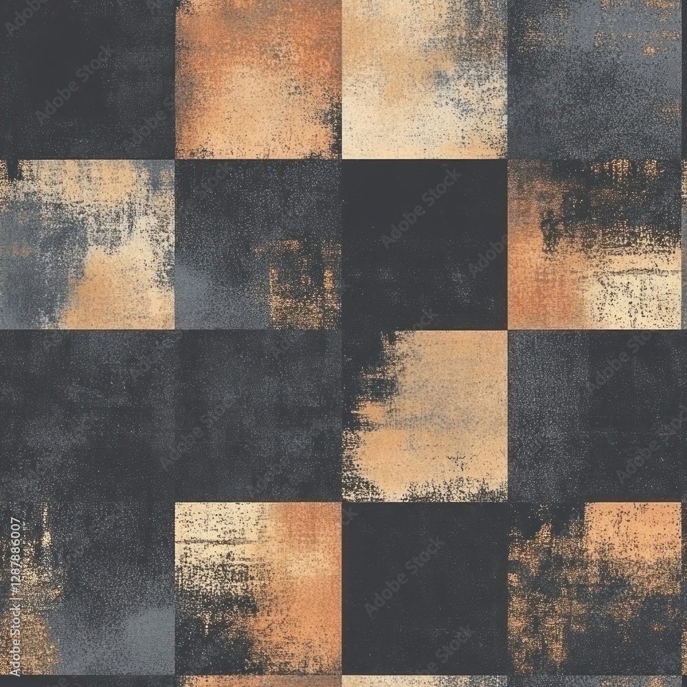Aufkleber square pattern displaying distressed black and gold colored textures; abstract background