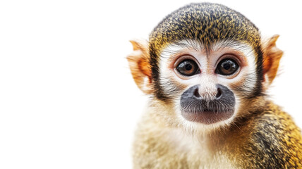 Obraz premium Cute squirrel monkey displaying curiosity in a bright setting with a focus on its expressive face and large eyes