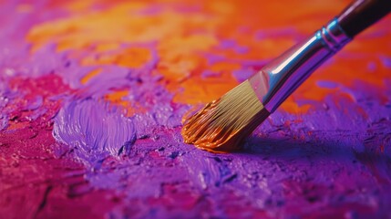 Fototapeta premium Artist painting purple and orange abstract art