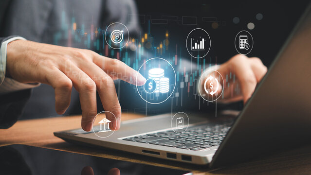 finance and investment concept, invest money, fundraising, ROI return on investment, Interest rate and dividend concept, Businessman is calculating income and return on investment in percentage.