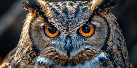 Obraz premium Owl with piercing eyes, featuring intricate feather textures.