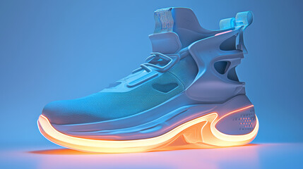 The shoe is pink and white with yellow lighting in the sole and upper.