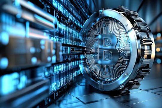 Modern digital vault featuring fingerprint technology for cryptocurrency security and access control. Generative AI - Powered by Adobe