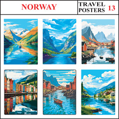 Norway The Fjords The Fjords Norwegian Mountains Lofoten Travel Poster Wall Art Print Set Part 13