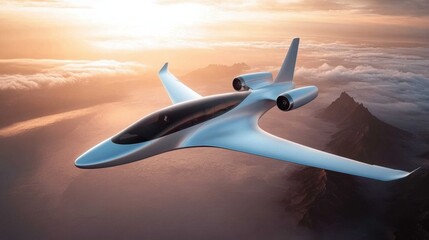 A futuristic electric aircraft with sleek, aerodynamic design